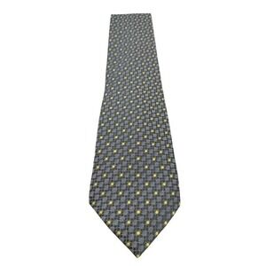 Ermenegildo Zegna Silk Tie Gray Navy Yellow Geometric 4in Wide Made in Italy